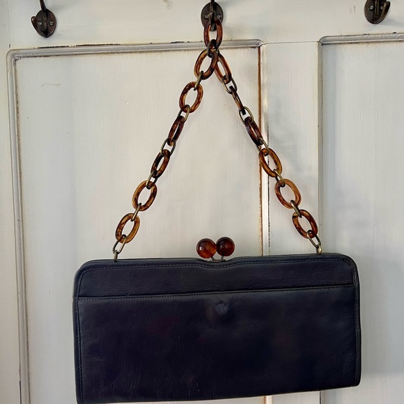 Hobo International Tortoise Chain Kiss Lock Shoulder Bag— Vintage Leather! - Picture 2 of 8